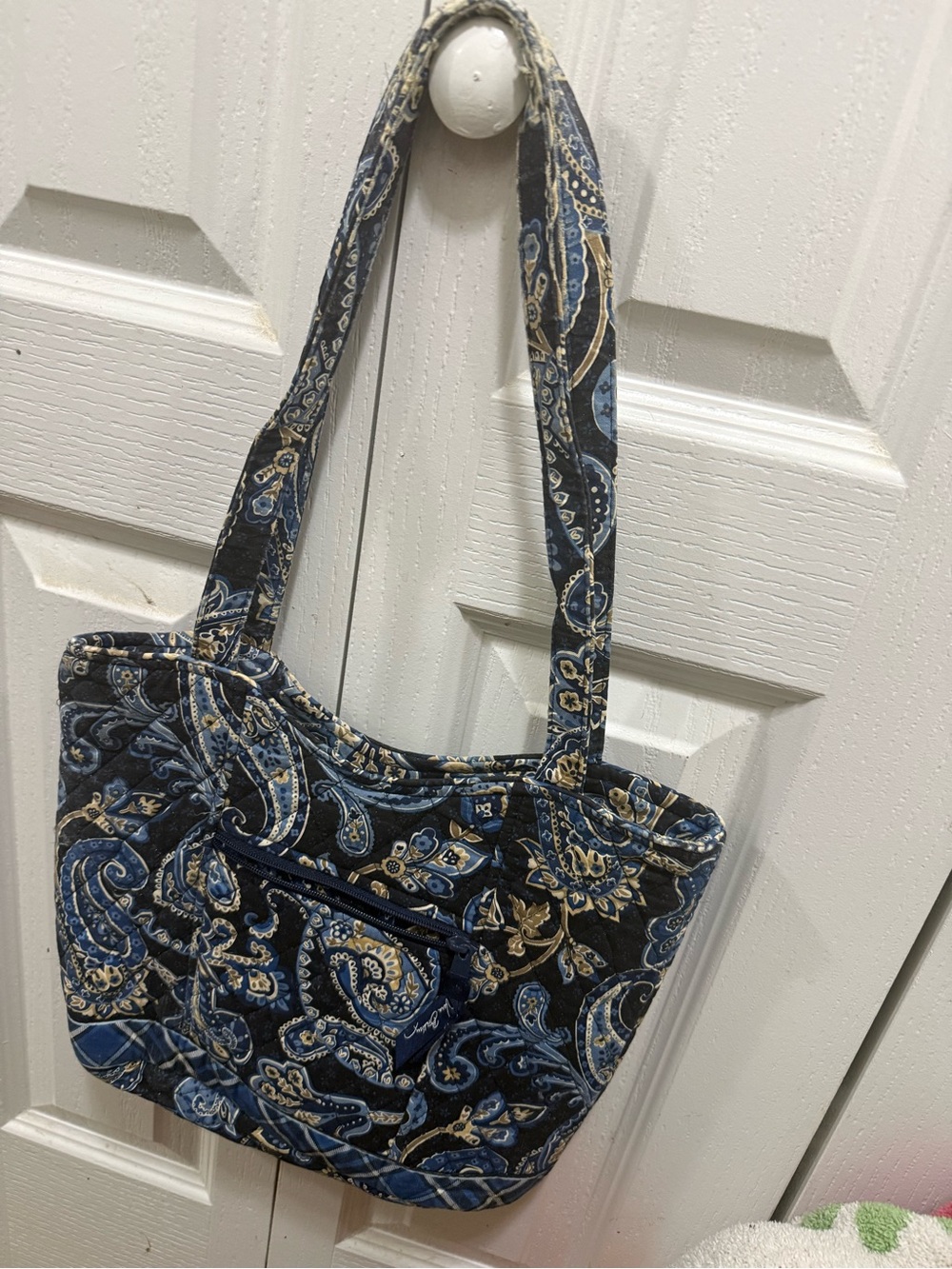 Vera Bradley Quilted Paisley Shoulder Bag in Navy and Tan